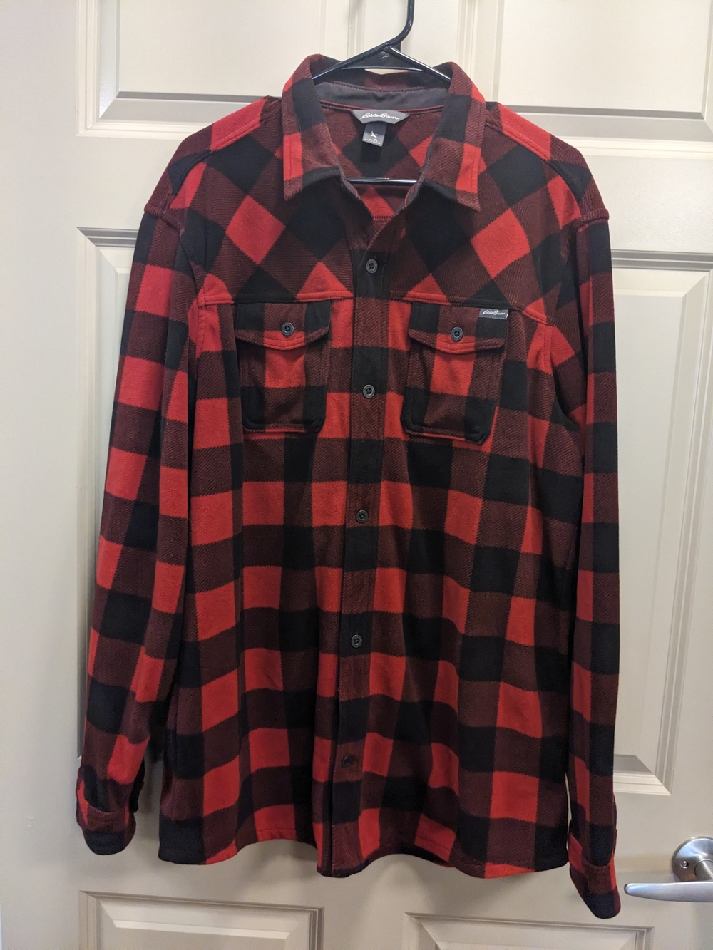 Eddie Bauer Red & Black Buffalo Plaid Fleece Shirt Jacket Size TL